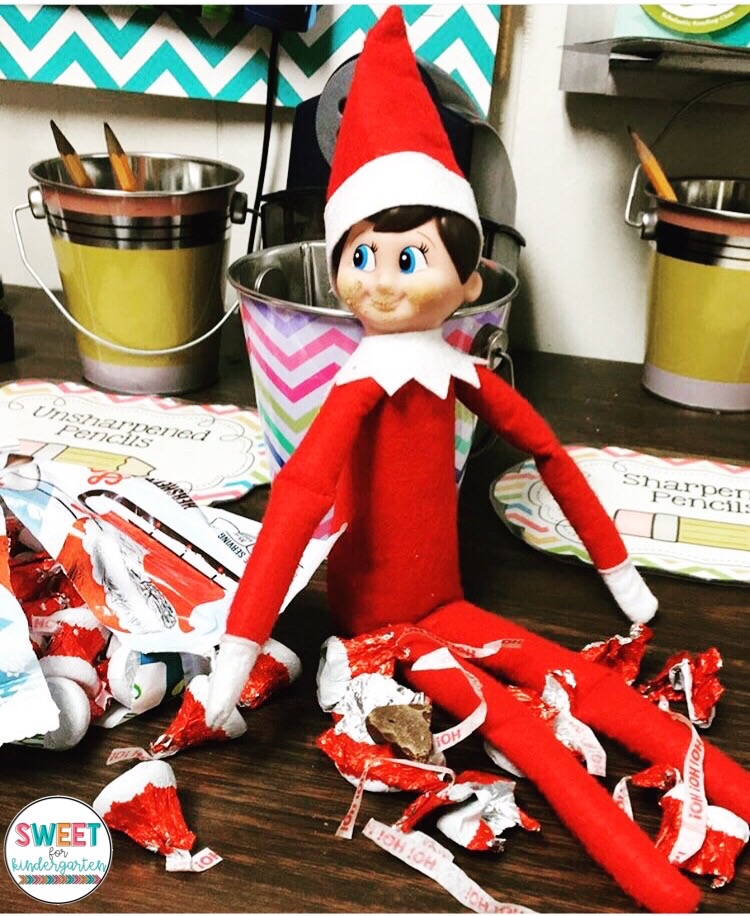 Elf on the Shelf eating chocolate