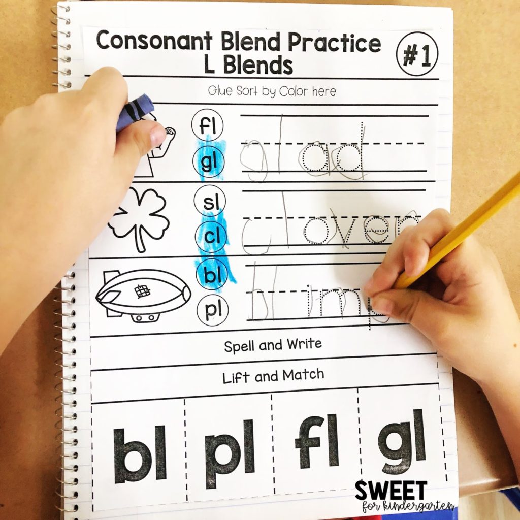 Student working on Consonant Blends Practice Page