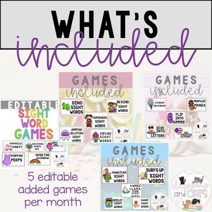 Take a look at what's included in the editable sight word games pack. 
