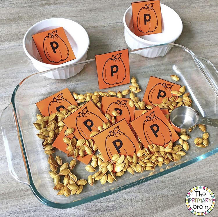 Pumpkin Letters Sensory Bin