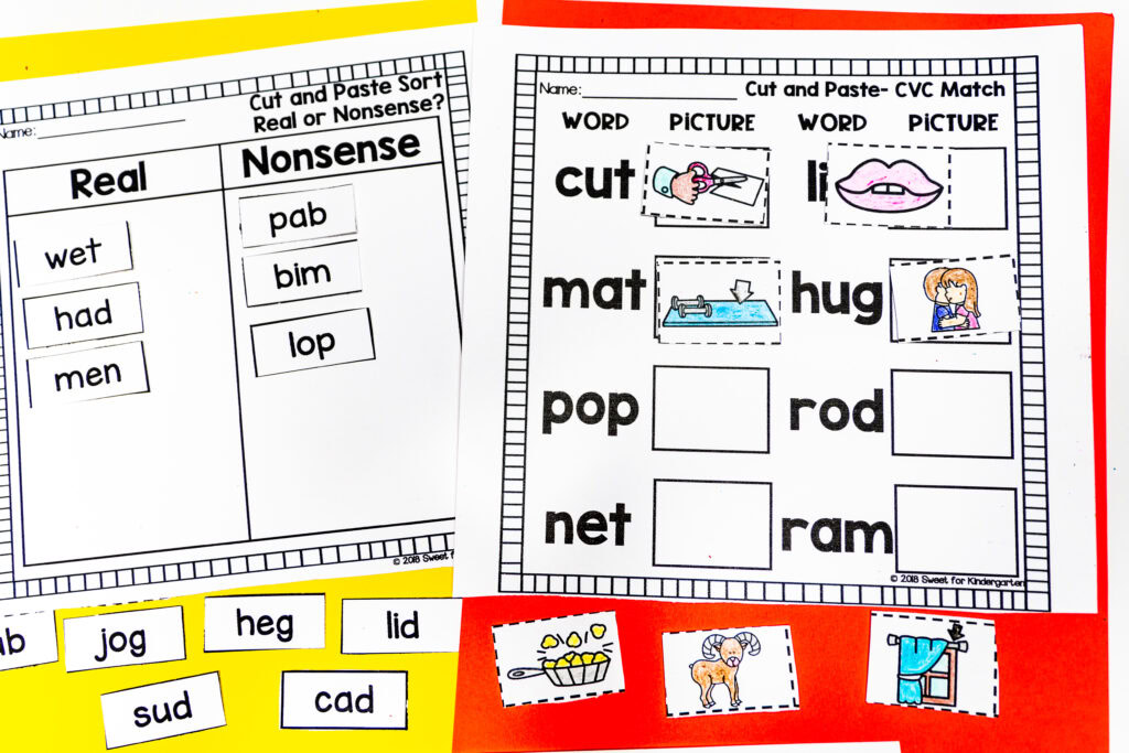 CVC Word Cut and Paste Worksheets