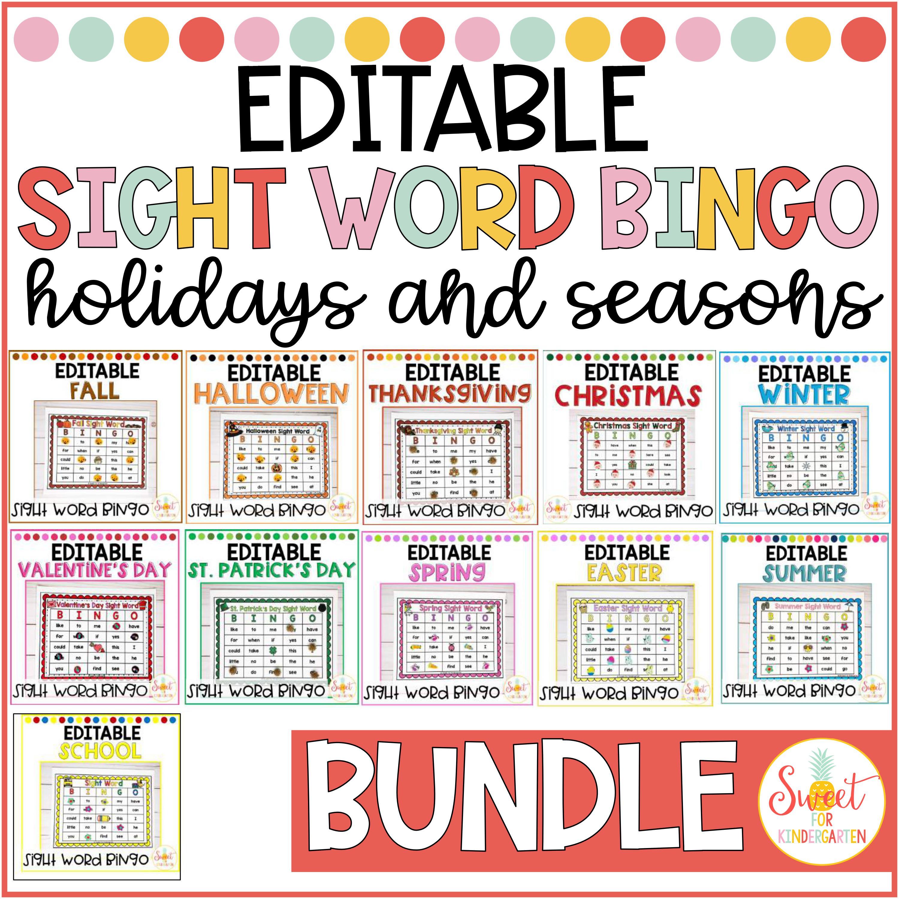 Click here for the Editable Sight Word Bingo Bundle
