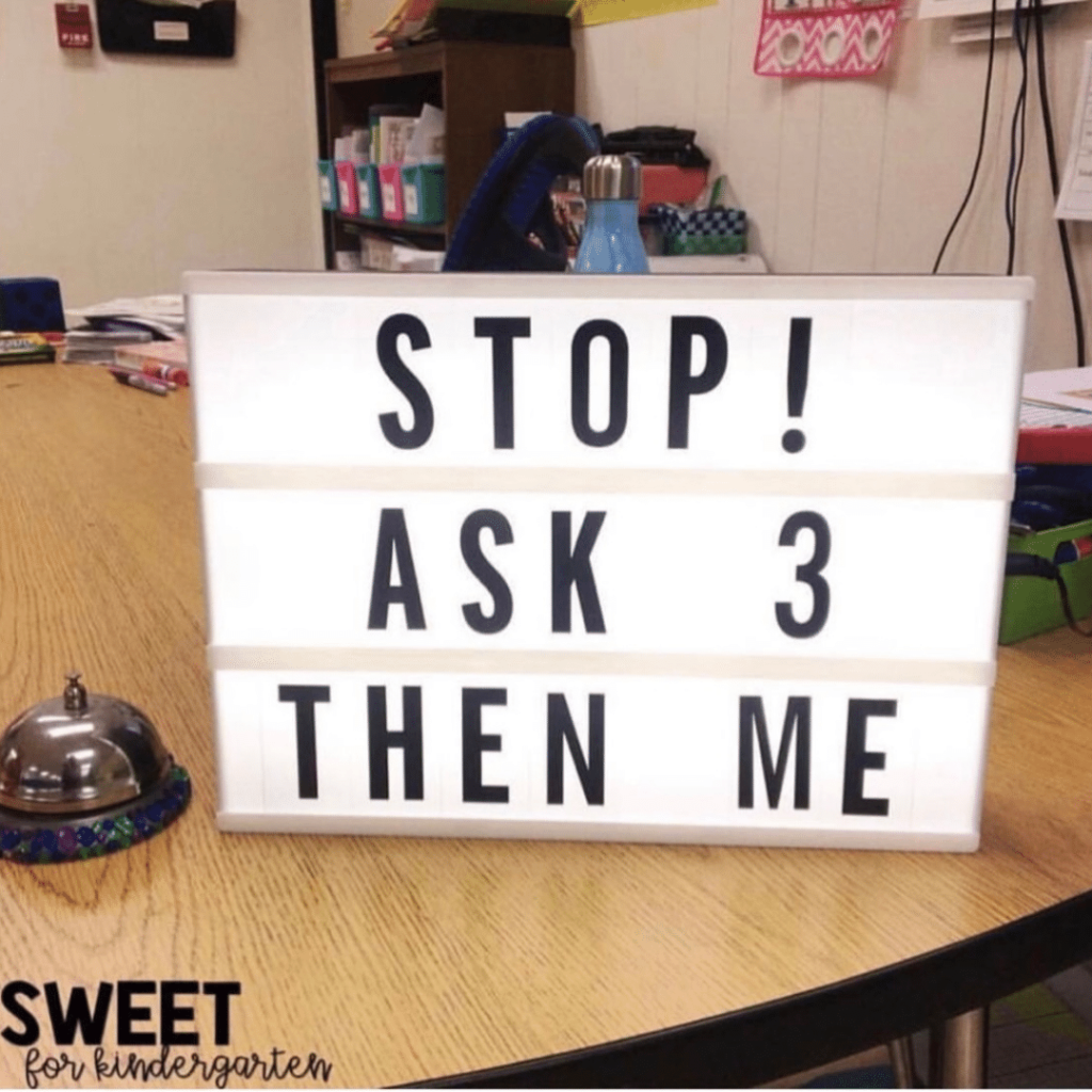 Ask 3, Then Me sign for stopping interruptions in small group lessons