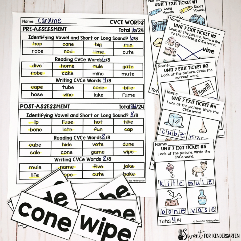 Assessments included in the Sweet for Kindergarten Phonics Curriculum
