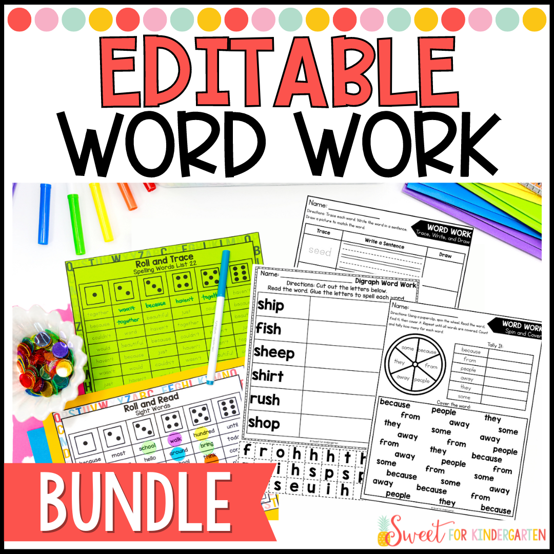 Editable Phonics Word Work Games Activities and Worksheets Bundle | No Prep