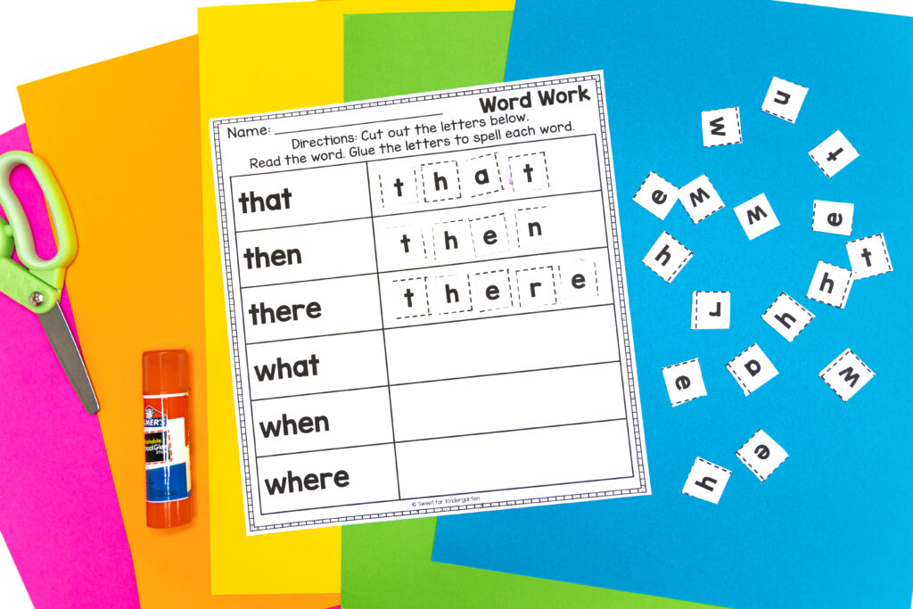 Practice spelling with cut and paste activities like this one.